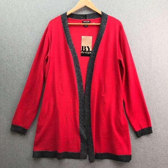 By Design Sweaters - By Design Gwyneth Open Cardigan with Black Lurex Trim Size XL
